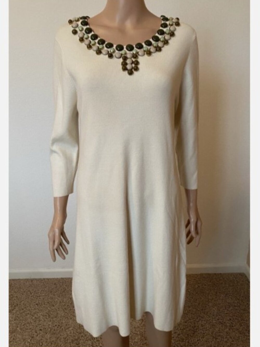MILLY NEW YORK Vintage Embellished Beaded 3/4 Sleeve Dress Large